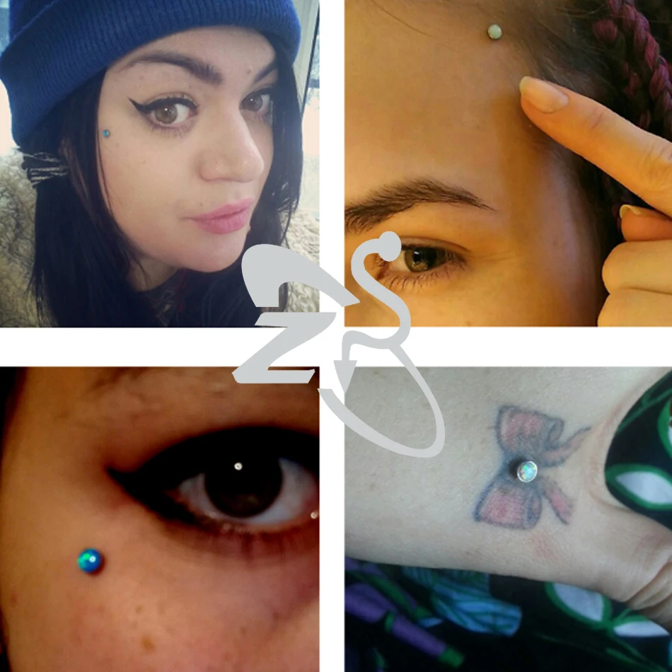 ZS 1PC 16G Stainless Steel Micro Dermal Piercing for Women CZ Opal Dermal Anchor Surface Piercings Skin Diver Body Piercing 5