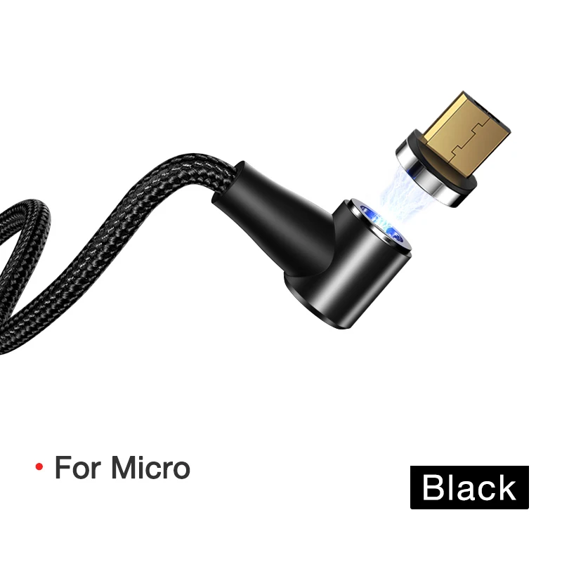 Светодиодный магнитный usb-кабель для зарядки iPhone Xs Max XR 90 локоть Micro Usb c type-c кабель для samsung S9 Магнитный зарядный шнур для телефона - Цвет: Black For Micro