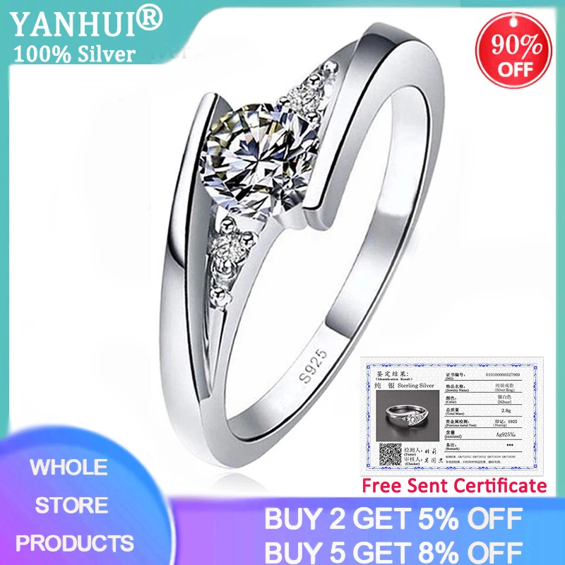 

Free Sent Certificate Genuine 925 Sterling Silver Ring 5mm CZ Zircon Finger Rings for Women Wedding Anniversary Jewelry Anel
