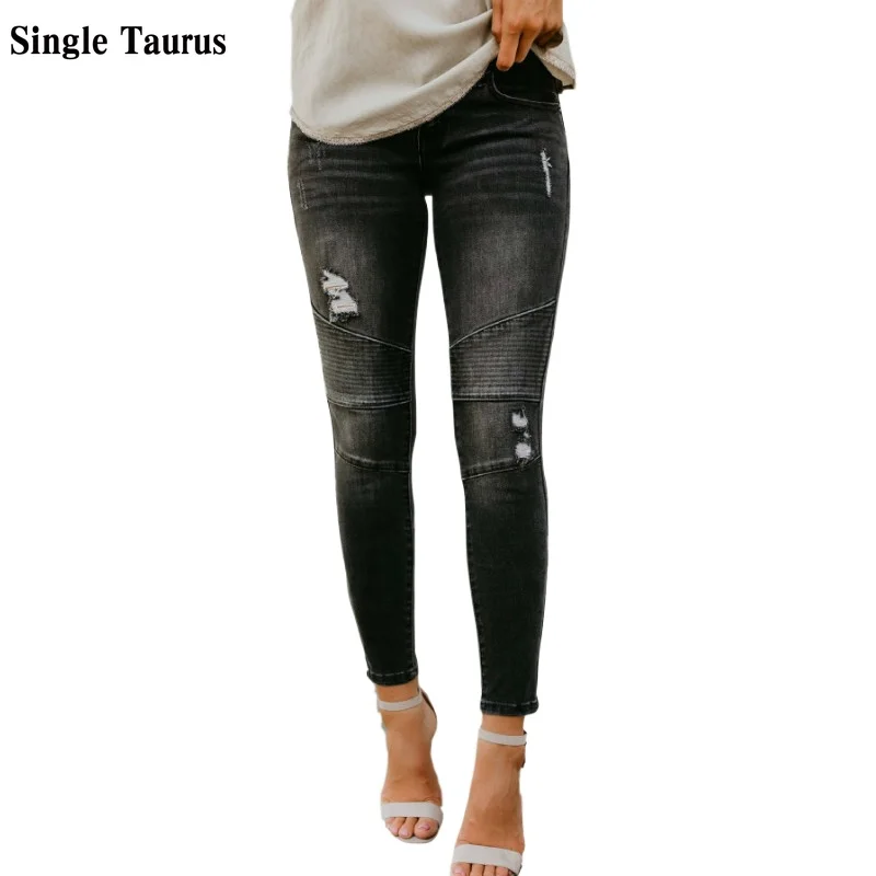 Pantalon negro desgastado mujer Clearance
