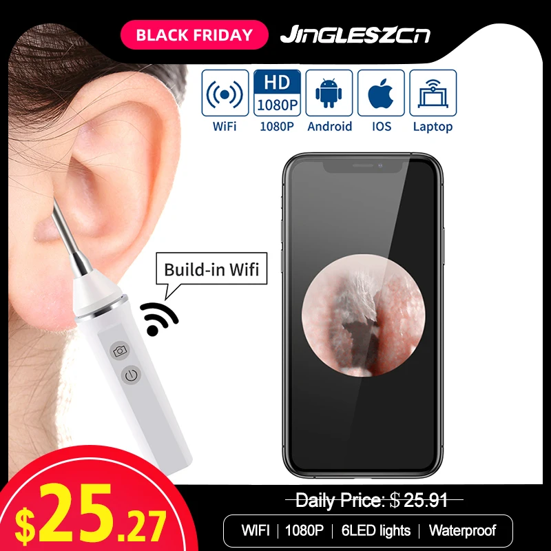 Tanie Najnowszy 3.9MM 5.0MP endoskop do ucha bezprzewodowy woskowiny urządzenia do oczyszczania ucha łyżka z 6 Led Lights boroskop dla androida, iOS, Smartphone
