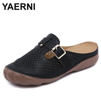

YAERNI summer new ladies light metal non-slip sandals and slippers buckle thick decorative corners wraparound bottom toe slippe