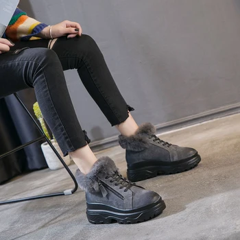 

SWYIVY Genuine Leather Wedge Shoes Womens Boots Ankle Short Fashion 2019 Winter Women Snow Boots Lady Platform Casual Booties