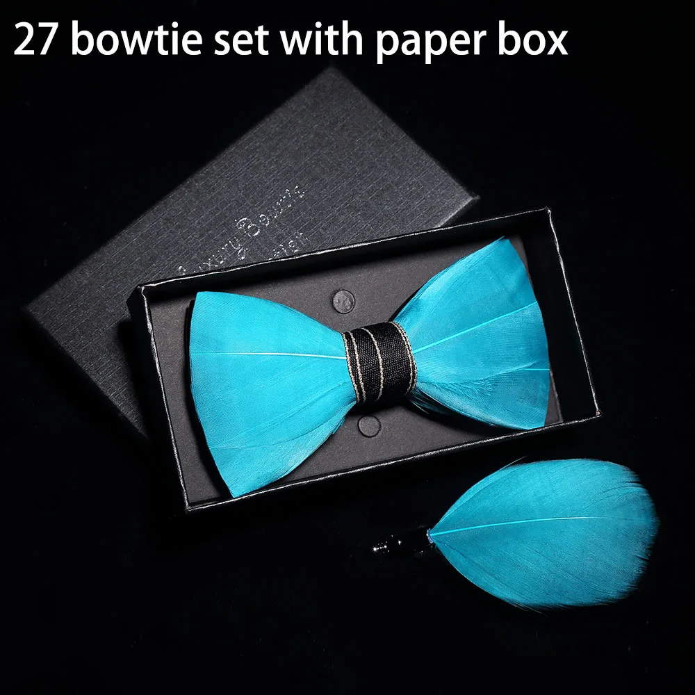 Ricnais новая Оригинальная перьевая брошь для галстука-бабочки, набор, белый, синий, разноцветный, ручной работы, изысканный галстук-бабочка для мужчин, свадебные галстуки, подарок с коробкой - Цвет: 27