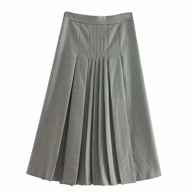 Fandy lokar юбки с узором «Хаундстут» Женская модная плиссированная юбка женские элегантные юбки до колена на молнии женские