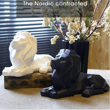

Lion Resin Statue Animal Sculpture Abstract Figurine Geometric home decor statues Decoration Modern nordic beelden decoratie