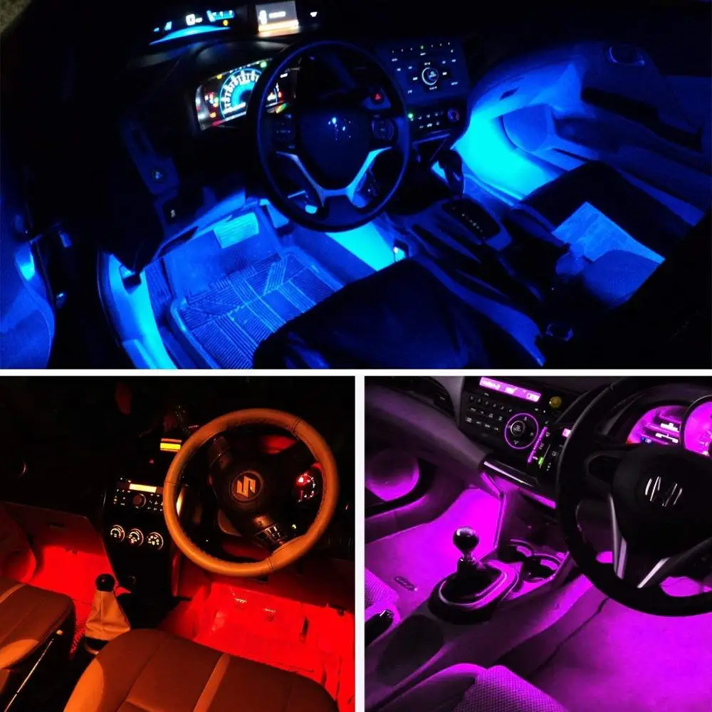 4 шт. автомобиль RGB Светодиодные ленты светильник s 12В гибкий; Автомобильный; для стайлинга декоративная Атмосфера лампы автомобиля внутренний светильник с пультом дистанционного управления/приложение Управление