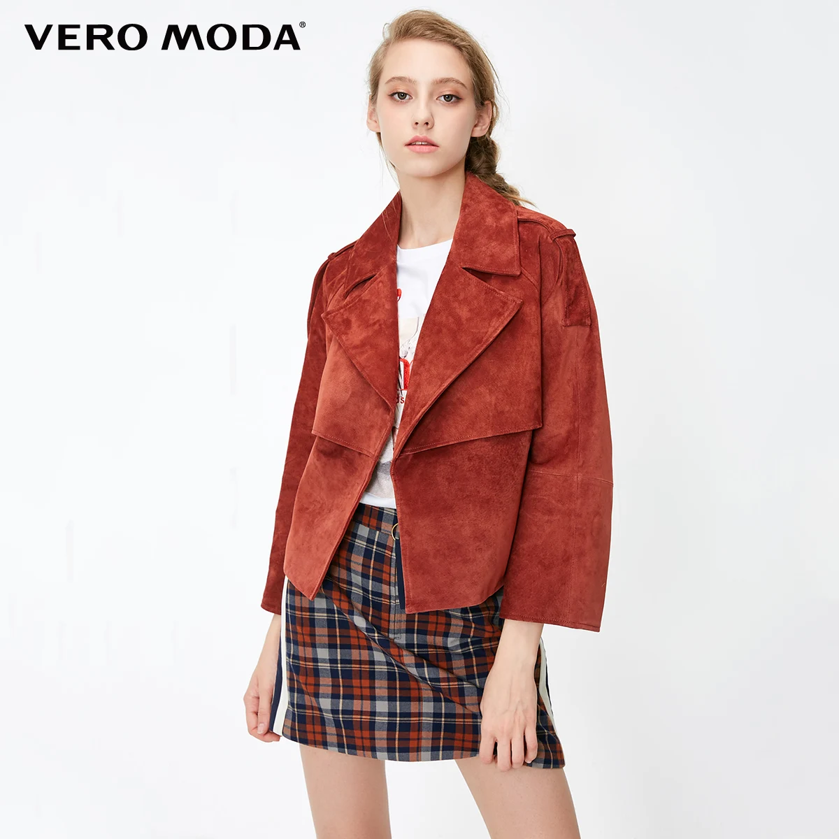 Vero Moda Новая женская кожаная куртка из свиной кожи с лацканами на шнуровке | 318310519