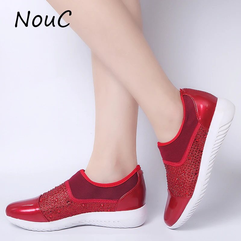 

NouC Diamond Women Sneakers Vulcanized Shoes Sock Sneakers Women Summer Slip On Flat Shoes Women Plus Size Loafers Walking Flat