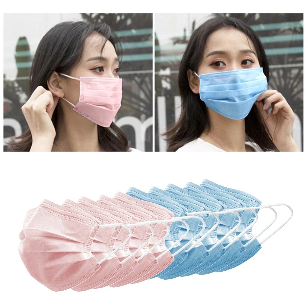 10pcs Disposable Face Mask 3 Layers Melt-blown Fabric 5PCS Pink+5PCS Blue