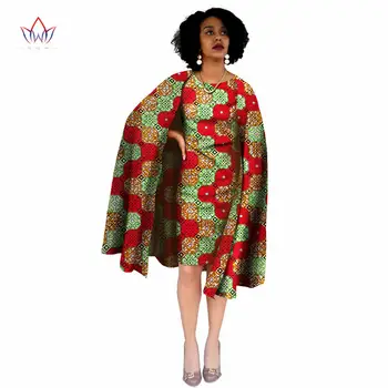 

Autumn Fashion Design Cloak Dress Women's High Quality O-neck African Women Printed Dress Elegant Cape Dresses Regular WY818