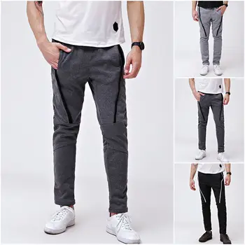 

Autumn Winter Men Slim Fit Sport Gym Straight Trousers Casual Elastic Waist Parkour Pencil Jogger Thick Cargo Sweatpants