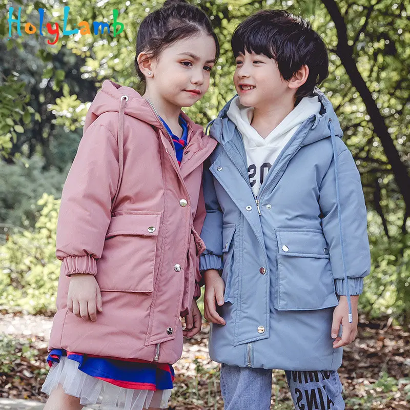 

2019 High Quality Park For Girls Boys Winter Warm Thicken Filling 90% White Duck Down Jacket Zipper Button Pocket Hooded Coats