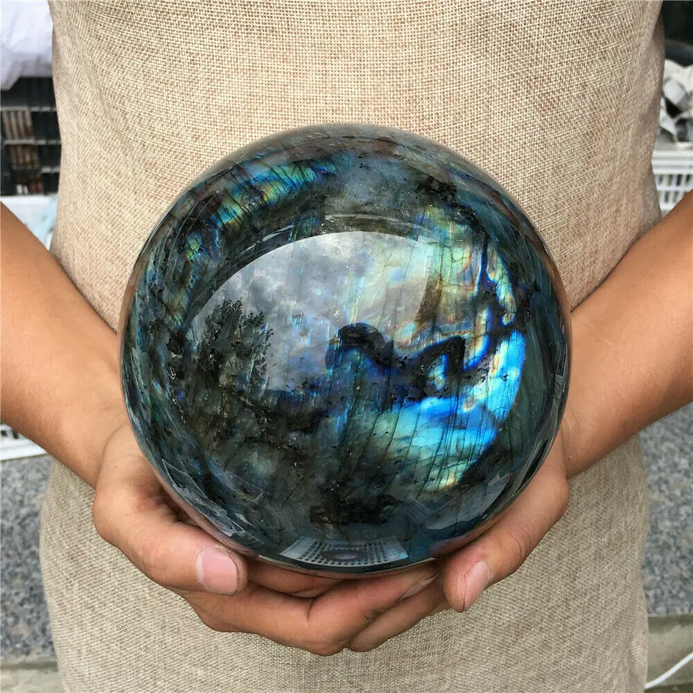 Natural labradorite sphere rock quartz crystal ball healing 6