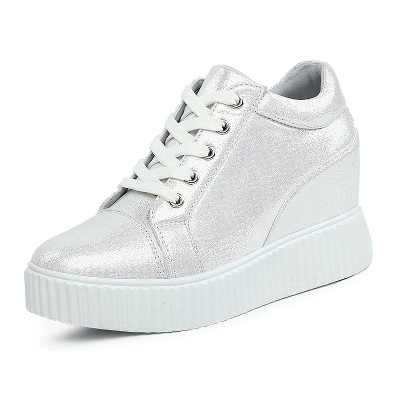 Tleni/сезон весна-осень; женская спортивная обувь на танкетке, увеличивающая рост; уличные женские кроссовки на платформе; удобная дышащая обувь; ZK-03 - Цвет: Белый