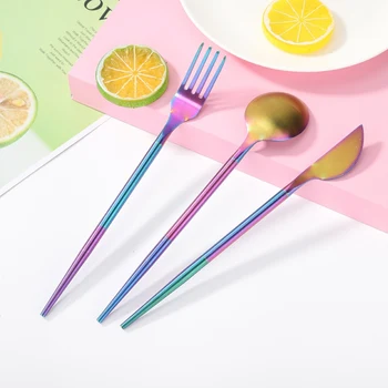 

3pcs Foldable Dinnerware Set 304 Stainless Steel Cutlery Rainbow Dinner Set Knife Fork Spoon Set Kitchen Tableware Set
