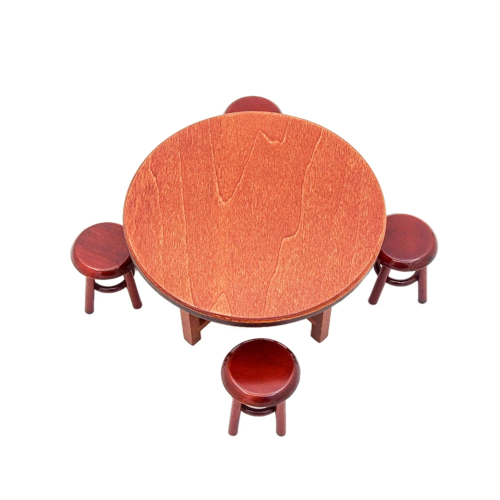 Odoria 1:12 миниатюрный деревянный обеденный стол и 4 стула кукольный домик мебель аксессуары