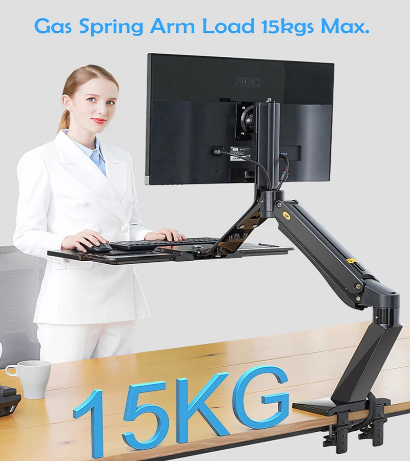 

NB40 Ergonomic Height Adjust Computer Sit Stand Workstation 22-32 Inch Monitor Mount Bracket with Keyboard Plate Desk Stand