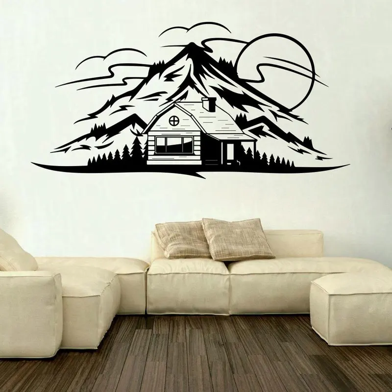 

Mountains House The Lake Nature Wall Sticker Vinyl Home Decor For Living Room Bedroom Landscape Decals Sunrise Sunset Mural 3C14