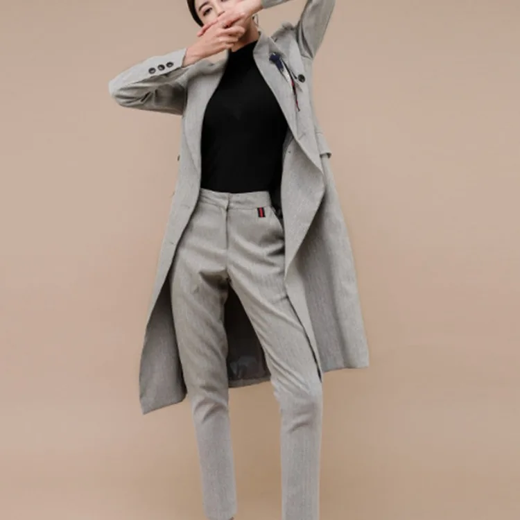 

WOMEN'S Dress 2019 Korean-style Fold-down Collar Medium-length Suit Coat Slim Fit Versatile Trench Coat Suit Jacket