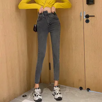 

High Waist Jeans Female Nine Points Pants 2019 New Thin Casual Slim Skinny Pencil High Elastic Ankle Length Pants Women