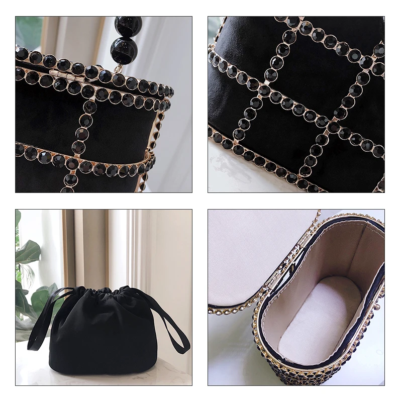 Diamonds Basket Evening Clutch Bags Women Hollow Out Beaded Alloy Metallic Cage Handbags And Purses Ladies Dinner Fashion