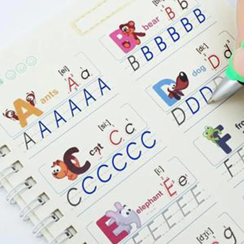 Kids Magic Writing Board Reusable Magic Writing Paste Children,Be Reused Handwriting Copybook Set Magic Calligraphy Tracing Book 4