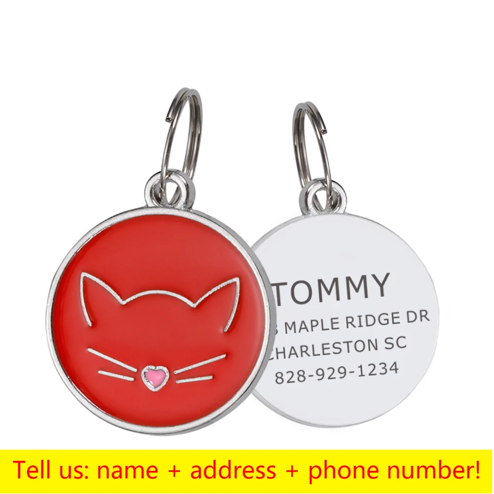 Customizable Pet ID Tag Personalized Dog Collar Pendant Cat Face Tags Engraved Puppy Kitten Name Plate Accessories Anti-lost❤Personalized Customized Anti-lost Pet Tag Collar Pendant Drip Alloy Pendant Leash Puppy Keyring Accessories Cat Dog Jewelry ❤PRODUCT DESCRIPTION 