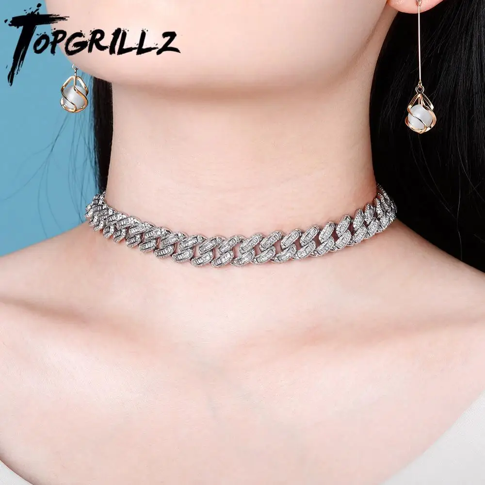 Чокеры TOPGRILLZ из кубинской цепи ожерелье циркония в стиле хип-хоп 14 дюймов 15 мм с