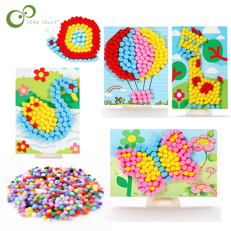 3pcs Kids DIY Hairball Pompom Stickers Drawing Toys Material Package Handmade School Art Painting Craft Children Educational ZXH
