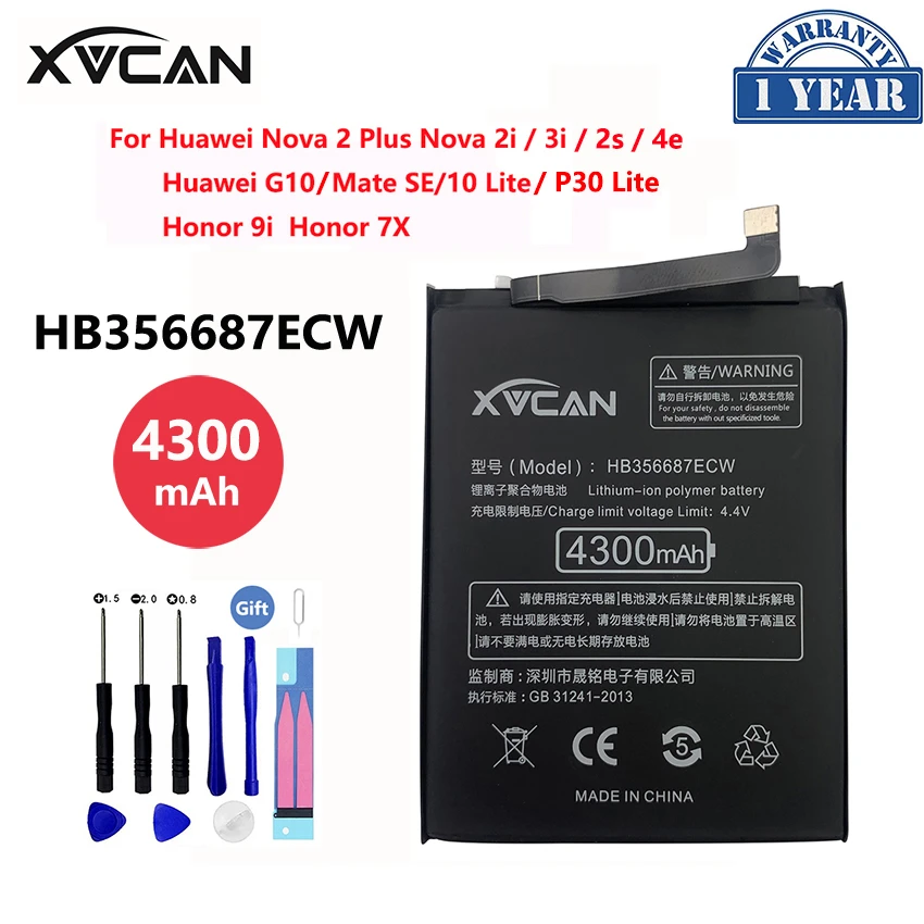 Original XVCAN 4300mAh Battery HB356687ECW For Huawei Nova 2 plus 2i 3i 4e 2S G10 Mate SE 10 Lite Honor 7x 9i P30 Lite Batteria mobile charger