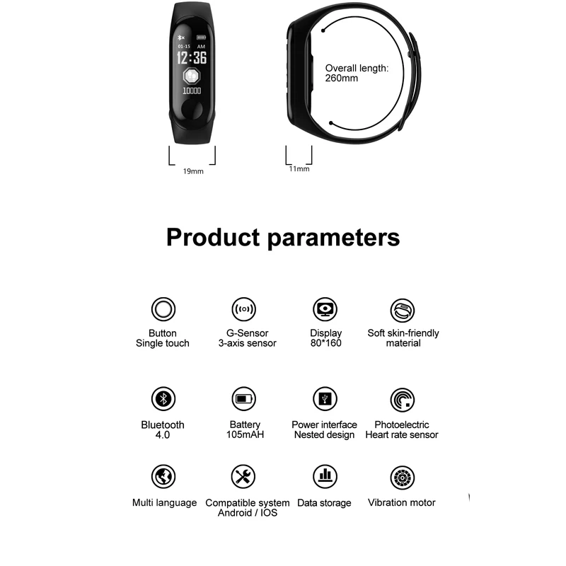 Наручные часы для фитнеса M3 цветной экран умный спортивный браслет занятий бегом