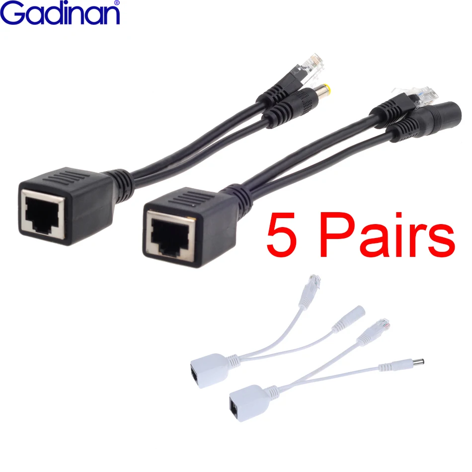 GADINAN-10 Uds. (5 pares) adaptador POE, interruptor, Cable Screened, inyector divisor, fuente de alimentación POE, 12-48V, combinador separador de sintetizador