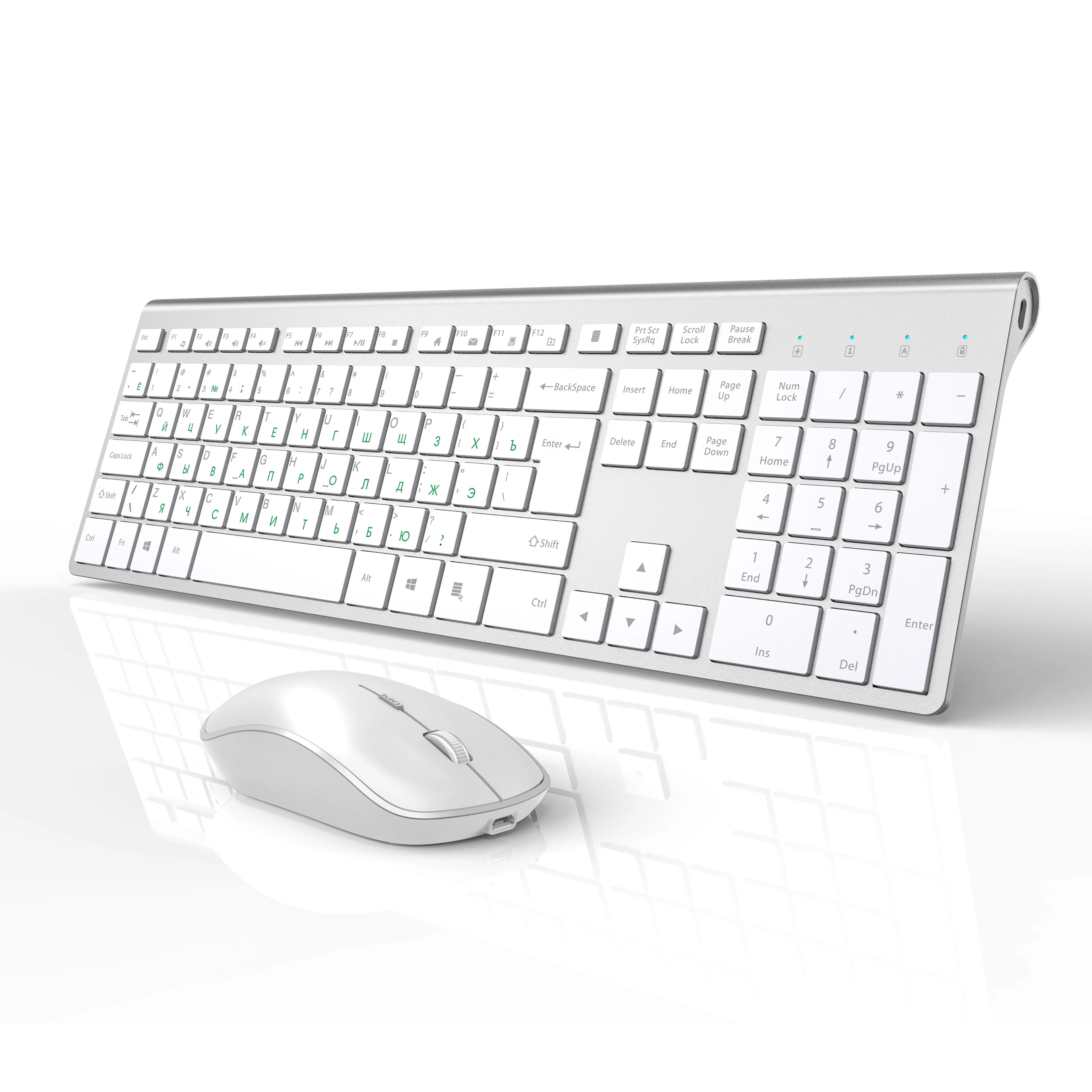 Tastiera wireless ricaricabile 2.4G e set, mouse USB silenzioso con layout russo a grandezza naturale per notebook, laptop, Mac, desktop e TV_voghion.com