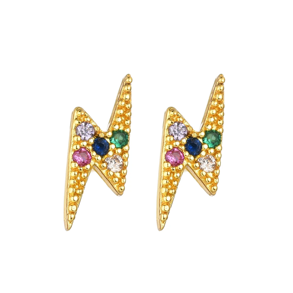 Микро проложить красочный кубический цирконий молнии маленькие серьги для женщин модные золотые цвета ювелирные изделия Прямая