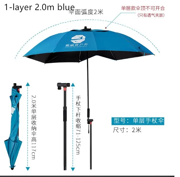 2-2,4 м 2-слой костыль рыболовный зонтик на открытом воздухе Сверхлегкий Кемпинг углеродное волокно кости непромокаемый солнцезащитный складной тент на платформе - Цвет: 1-layer 2.0m blue