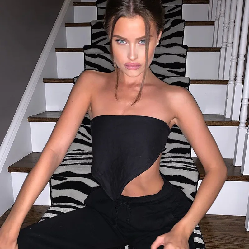 Sexy Crop Top Women Camis Summer Strapless Wrap Tube Cropped Tops Backless Vest White Black Short Satin Top Female Clothes