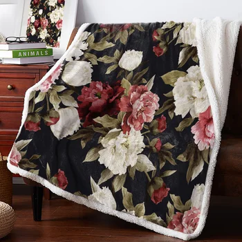 

BIGHOUSES Throw Blanket Flowers Red White Texture Leaves Plant Fleece Blankets Personalized Blankets Bedclothes