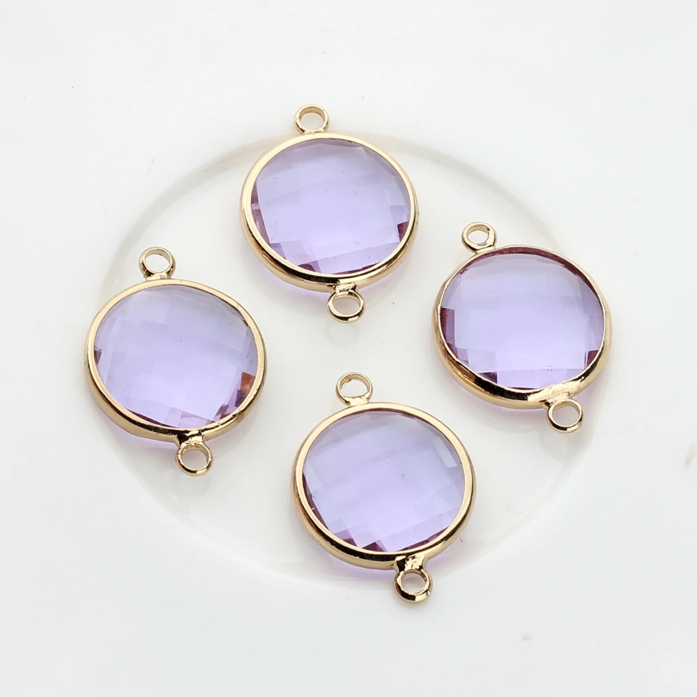 Crystal Glass Edging Facet Round Geometric Charms Connector 16mm10pcs/lot For DIY Women Bracelet Necklace Earrings Accessories