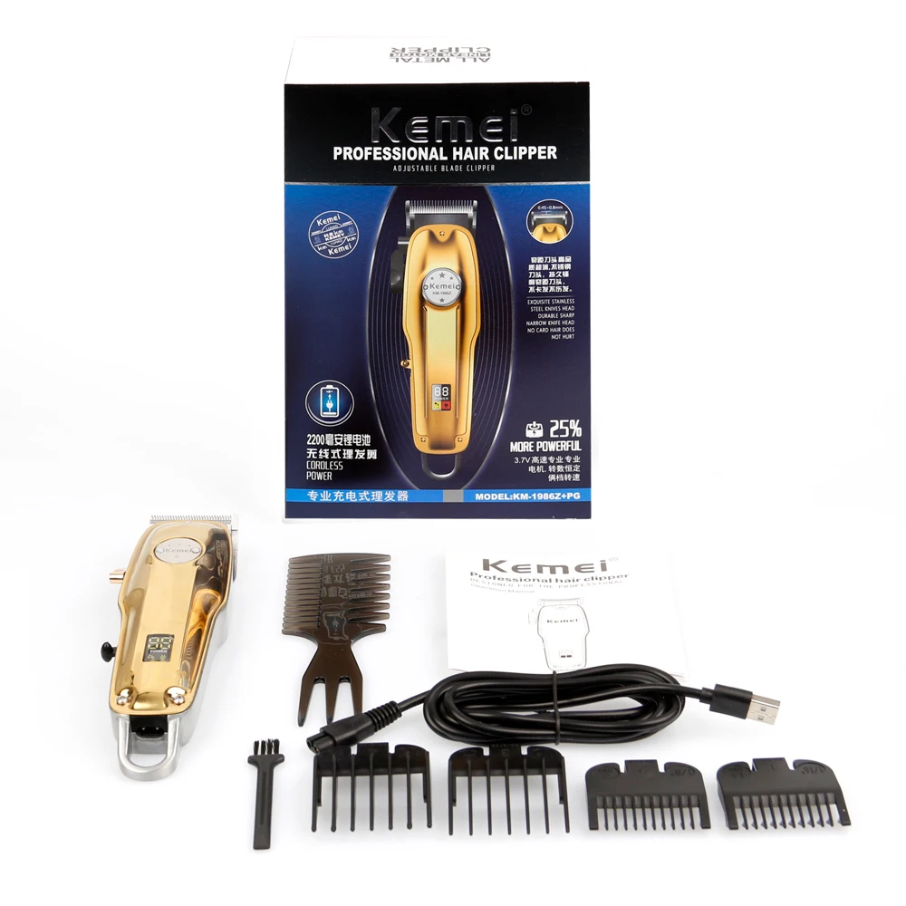 Kemei KM-1986 Z PG Barber Professional Hair Clipper Cutter Electric Cordless Hair Trimmer Hair Cutting Machine All-metal