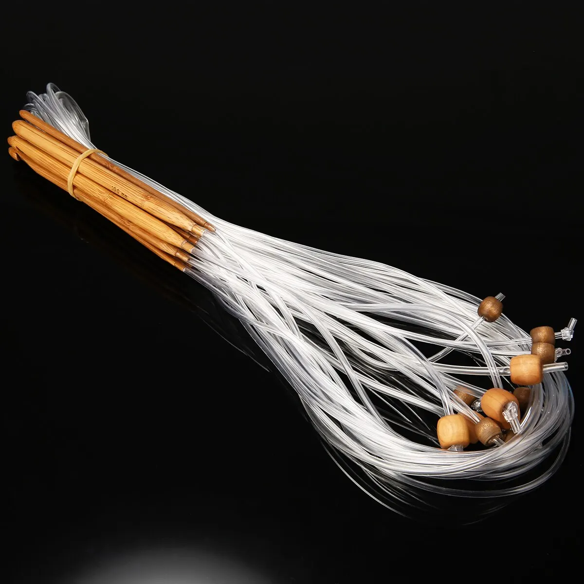 12PCS DIY Bamboo Crochet Stitch Hook Long Tunisian Crochet Hooks Knitting Needles Weave Craft Tool with Wood Bead Set