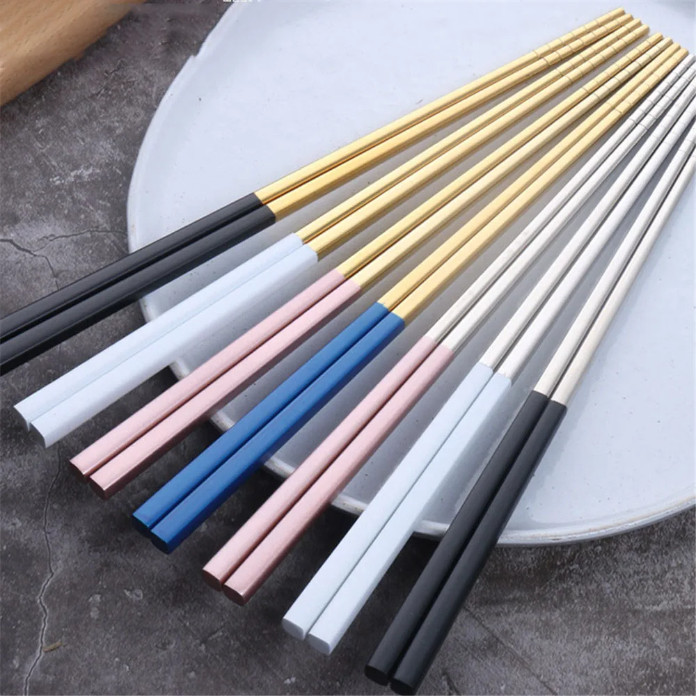 

304 Stainless Steel Square Chopsticks Rose Gold Colorful Chinese Japanese Chopsticks environmentally friendly Reusable Tableware