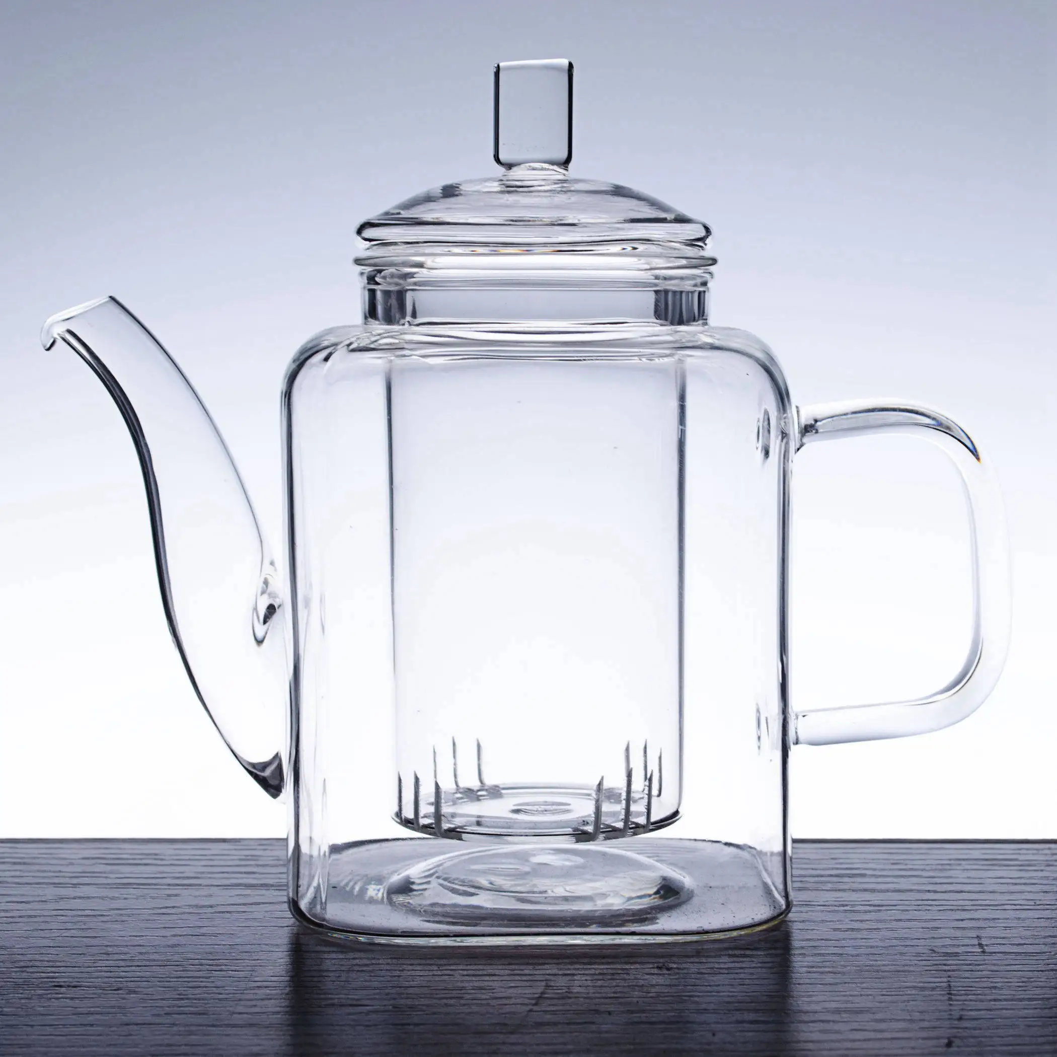 1x Heat Resistant Clear Glass Tea Set -375ml Square Shaped Glass Teapot +4x Hexagon Double Wall Cups 40ml