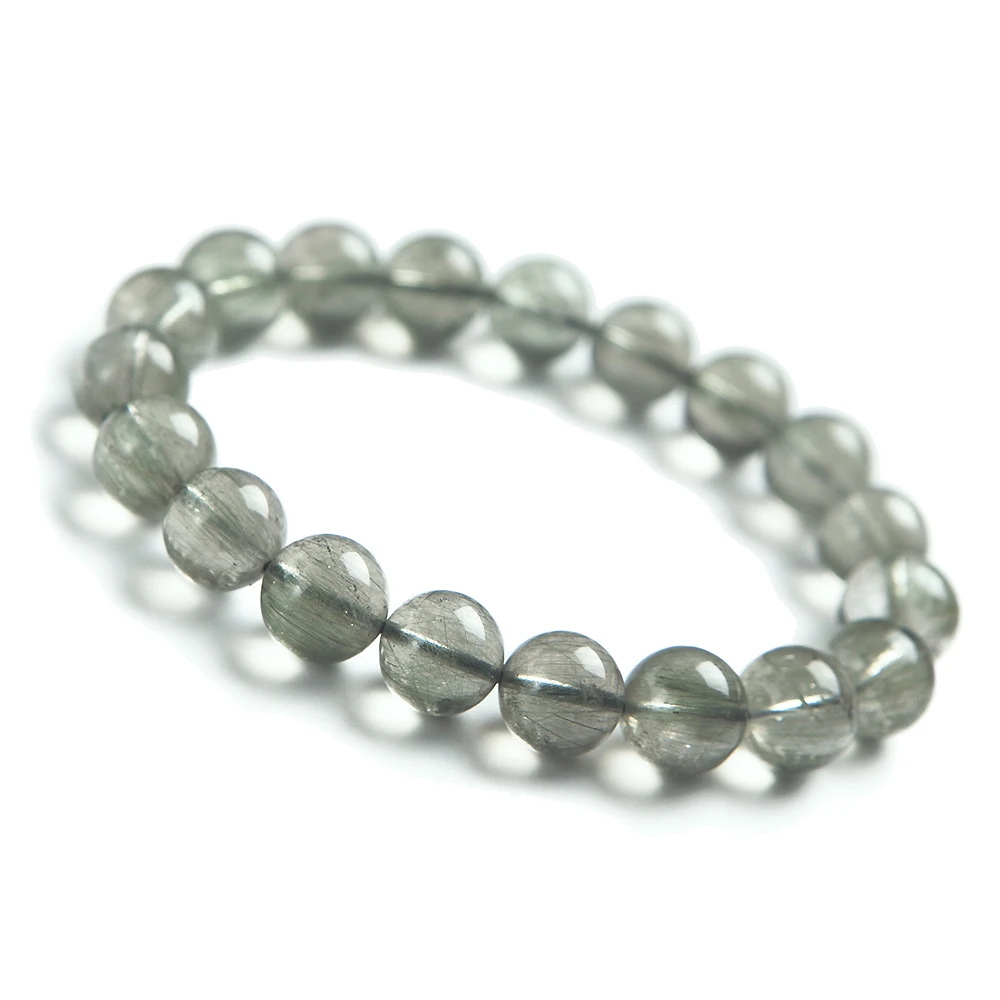 

Newly 10mm Natural Green Rutilated Quartz Cat Eye Effect For Women Female Stretch Crystal Round Bead AAAAA Drop Shipping