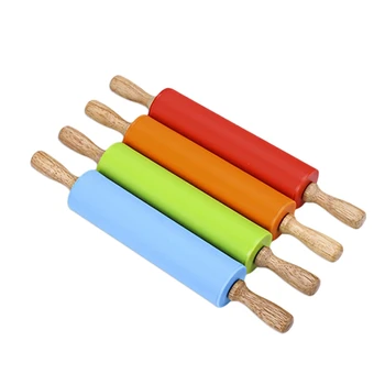 

Pastry Rolling Pin Solid Wood Handle Silica Gel Roller Non Stick Food Flour Stick Dumpling Stick Rolo Biscoito Baking Tool E5