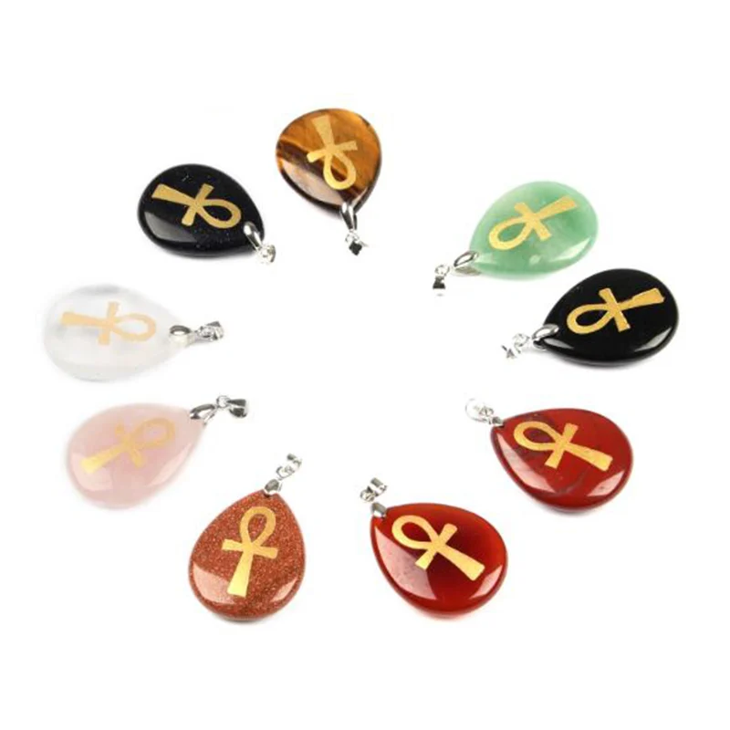 

Hot Water Drop Crystal Pendant Religious Rune Pendant Life Symbol Ankh Pattern Cross Foreign Trade Jewelry
