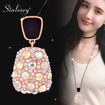 

SINLEERY Shining Geometric Pendant Necklace Multicolor Crystal Neckalce Long Chain For Women Jewelry MY466 SSO