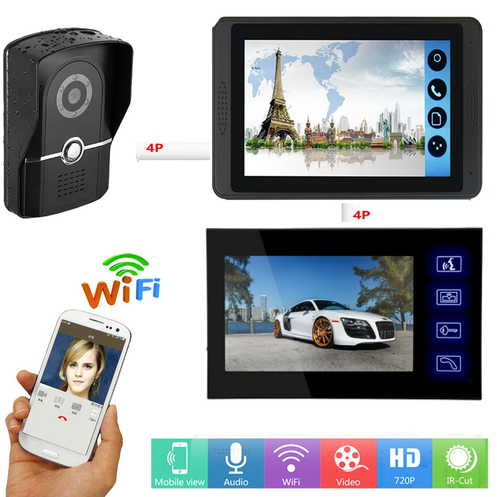 

APP Remote Control Video Intercom 7 Inch Touch Monitor Wifi Wireless Smart IP Video Door Phone Doorbell Unlock Intercom System