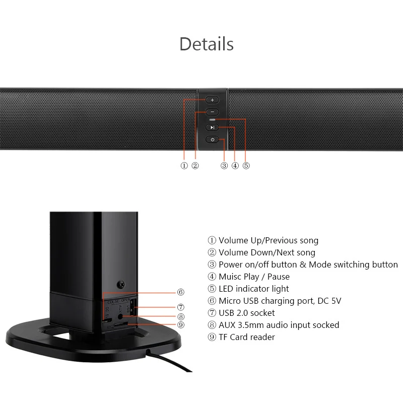 Zunate Enceinte sur Pied pour Cinéma Maison, BS‑36 Barre de Son TV