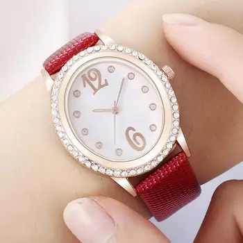 

Fashion Leather Band Fashion Diamond Dial Bracelet Watches Women Clock Elegant Female Dress Digital Quartz Wristwatches XB40